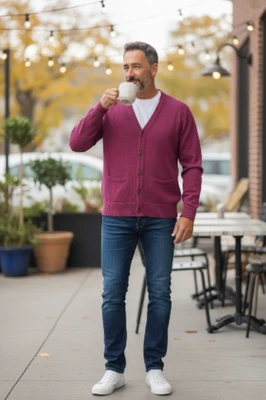 LL Bean Sweater Mens Medium Red Purple Cardigan Teacher Preppy Minimalist Casual - Image 1 of 4