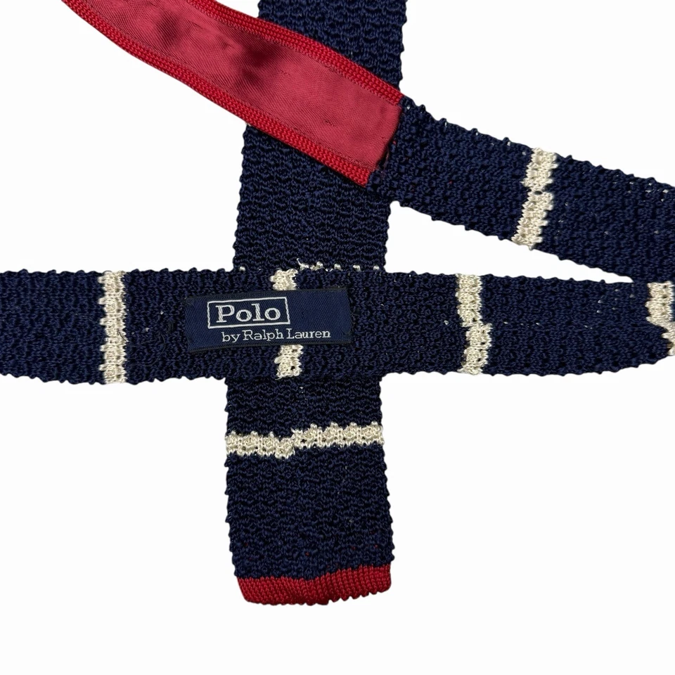 Polo Ralph Lauren Corbata Ajustada Cuadrada Tejida Azul Marino/Blanco/Rojo Rayas 2 1/8" 65.5" Usada en Excelente Condición Foto 1 de 4