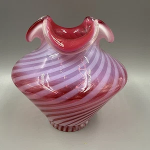 50er Jahre Fenton Kunstglas Cranberry Swirl Optik Spiral Vase 3160 CR - Bild 1 von 7