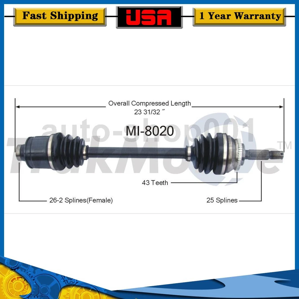 Eje delantero derecho CV eje articulado para Dodge Avenger 2000 1999 1998 1997 1996 1995 Foto 1 de 1