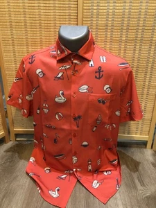 Swannies.co Hawaiian Button Up Down Shirt Orange Beach Summer Theme Small S h34 - Picture 1 of 8