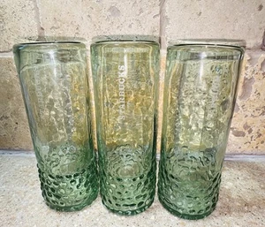Starbucks Soplado a Mano Reciclado Verde Hobnail Alto Vasos para Beber Juego de 3 Difíciles de Encontrar! - Imagen 1 de 8
