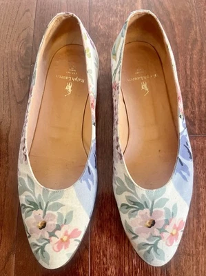 Zapatos sin cordones florales vintage años 90 Ralph Lauren jardín 7,5 B Foto 1 de 4