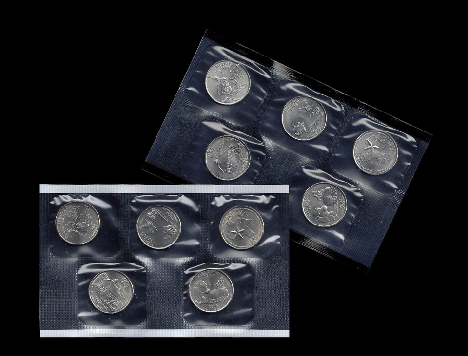 2004 P+D Michigan Florida Texas Iowa Wisconsin Statehood U.S. Quarter Mint Set - Image 1 of 2