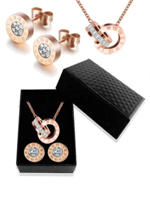 Insieme Da Gioielli IN Acciaio 316L Con Cristallo E Numeri Romani Per Donna - Immagine 1 di 4