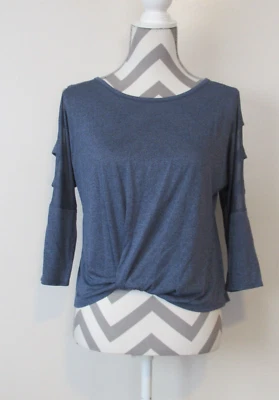 Camisa iZ Byer Mujer 3292 Gris/Azul Blusa Cruzada Informal Cómoda 3/4 Slv Talla M Foto 1 de 4