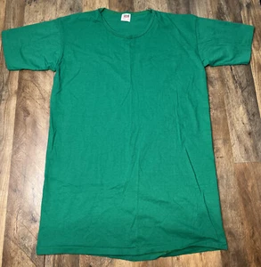 Vintage Anvil 90s One Size Green Blank Short Sleeve T Shirt Single Stitch USA - Picture 1 of 12