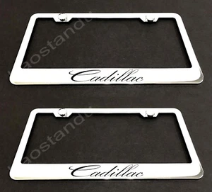 2xCadillacStyle STAINLESS Chrome License Plate Frame w/screw Caps - Picture 1 of 1