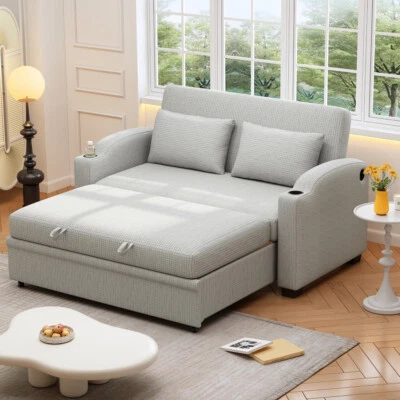 Sofá Cama Extraíble Chenilla Convertible Sofá Loveseat con Respaldo, 2 Almohadas Foto 1 de 4