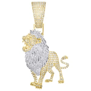 10K Yellow Gold Real Diamond Men's Roaring Lion Pendant Leo Hip Hop Charm 1 CT - Picture 1 of 6