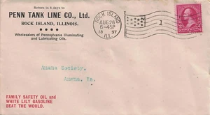1897 Rock Island, Illinois Flag Cancel on a Cover w Oil & Gas Advertising Cachet - Picture 1 of 2