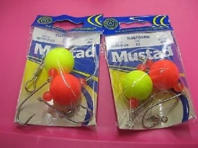 2 Genuine Mustad BlueFish Fishing Rigs 40 Lb Line 3/0 Hooks 407DT-1F-3/0 - Imagem 1 de 3