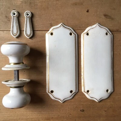 Vintage Ceramic Door Knobs Handles Set Fingerplates Escutcheon Keyhole - Image 1 of 4