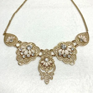 Claire's Goldtone & Pale Pink & Clear Stones Statement Bib Necklace 18" Chain - Picture 1 of 7