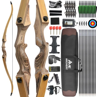 60" Takedown Recurve Bow 20-60lbs Limbs Adult Hunting Wooden Archery Shoot RH LH - Image 1 of 4