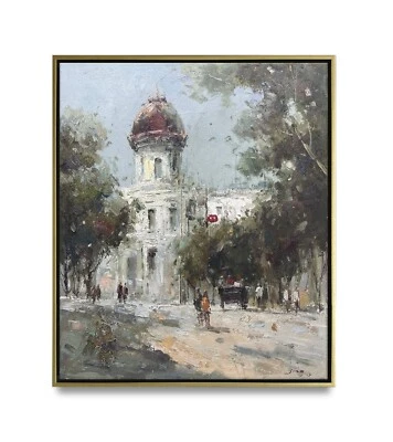 Hungryartist - оригинальная картина маслом город вид на улицу на холсте 20 x 24 в рамке - Изображение 1 из 4