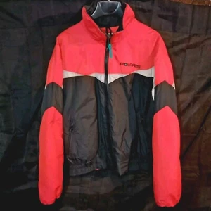 Vintage Polaris Snowmobile Full Zip Jacket Color Block Red & Black Mens Size XL - Picture 1 of 6