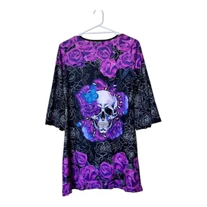 Dress Pullover. Bell 3/4 Sleeve Skull Print V Neck Loose Dress. Size 10 - Picture 1 of 4