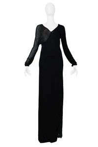 VINTAGE HALSTON BLACK & SHEER BEADED GOWN - Picture 1 of 4