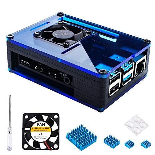 Miuzei Case for Raspberry Pi 4 With 35mm Cooling Fan and 4 Pcs Aluminum Heat