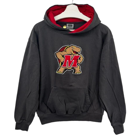 MARYLAND TERPS Hoodie Men's Large Gray Pullover Sweatshirt Gray Vintage y2k Cover