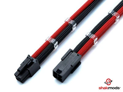 4 Pin 30cm Black Red CPU Motherboard Sleeved Extension Shakmods + 2 Cable Combs - Image 1 of 4