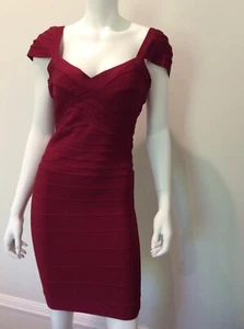 authentic Herve Leger dark maroon red stretch bandage Hansen dress new L large - Picture 1 of 12