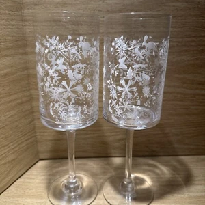 2 Etched Rose Sherry or Port Champagne / Wine Goblets Stems Glasses Winter Bar - Picture 1 of 8