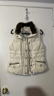 Eddie Bauer Goose Down Puffer Cream/beige Vest Size XS Faux Fur Trim Zip Pockets - Image 1 of 3