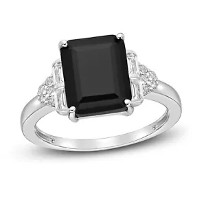 4.50Ct Black Emerald Simulated Onyx Engagement Bridal Ring 14k White Gold Plated - Picture 1 of 5