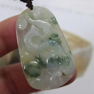 Certified Natural JADE Grade A Icy Jadeite Carved Elephant Monkey Pendant - Picture 1 of 11