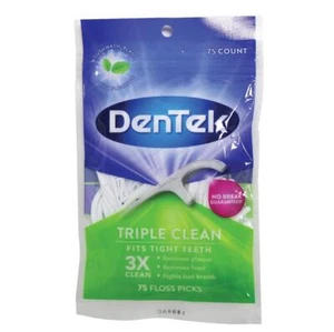 Púas de hilo dental triple limpio Dentek, fresco como nuevo, 75 púas de hilo dental, 0,17 libras, adulto - Imagen 1 de 3