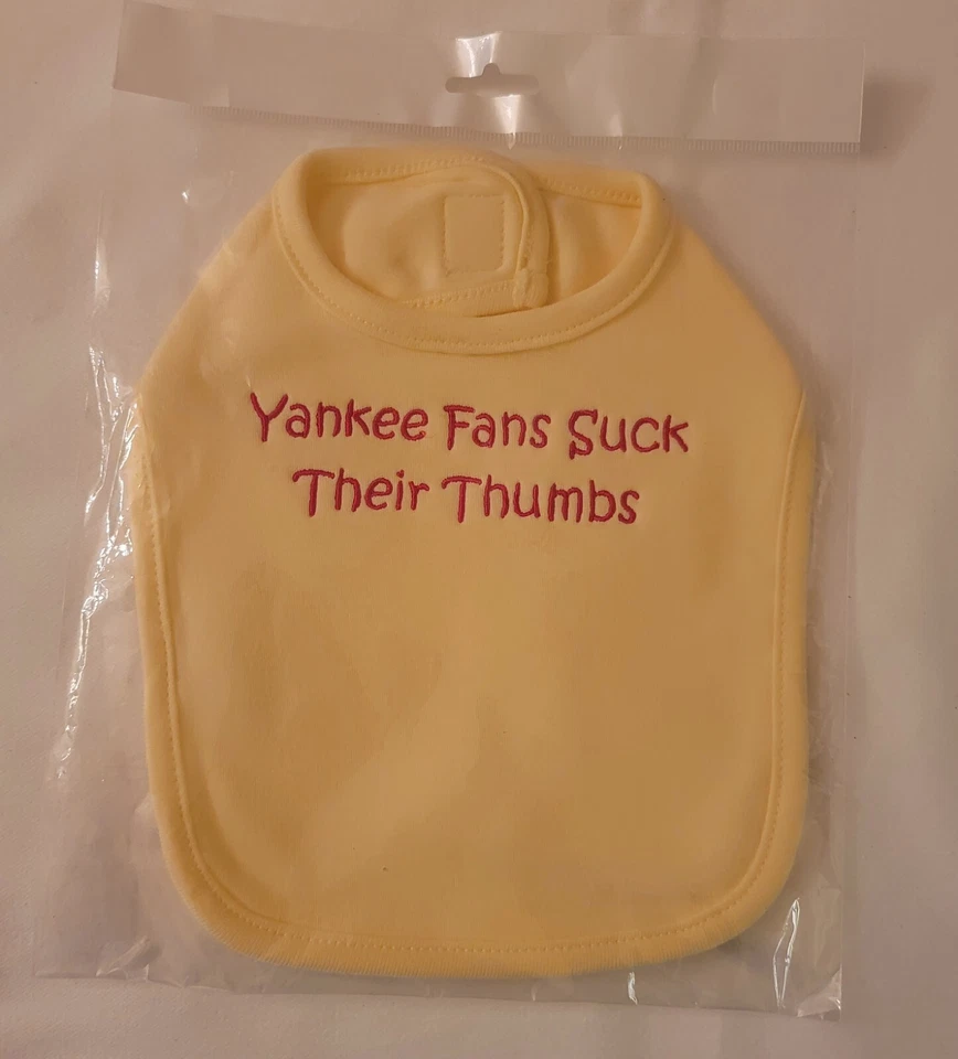Nuevo Babero Bebé Infantil Yankee Fans Chuparse los Pulgares Novedad Amarillo Rojo Bordado Foto 1 de 4