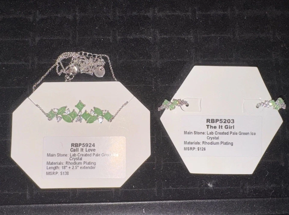 Bomb Party Pale Green Ice Crystal Necklace And Earring Set RBP5924 RBP5203 - Image 1 of 1