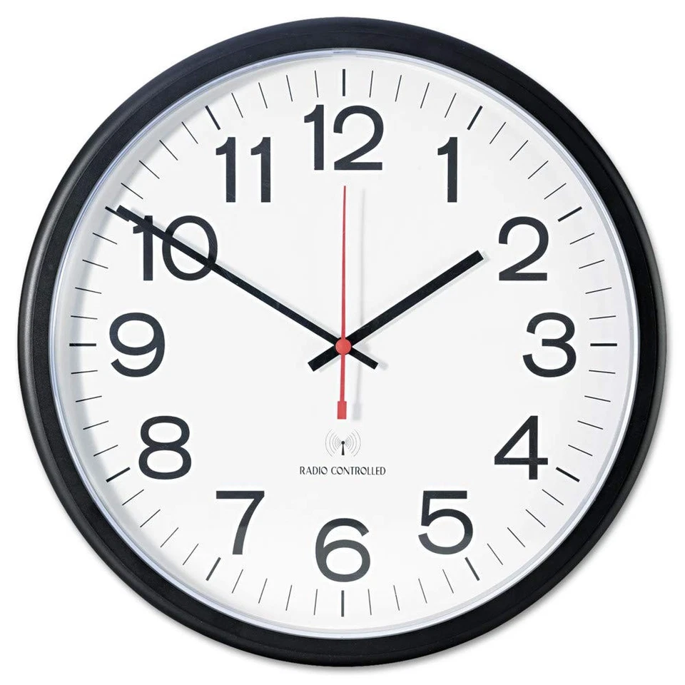 10417 Deluxe Indoor/Outdoor Atomic Clock, 13 1/2", Black Frame, White Face - Image 1 of 1