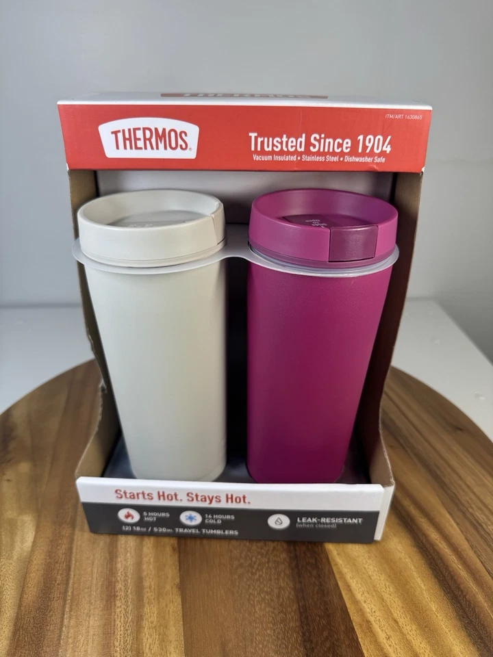 2 Pack - Thermos Stainless Steel 18oz Hot/Cold Travel Tumblers - Leak Proof