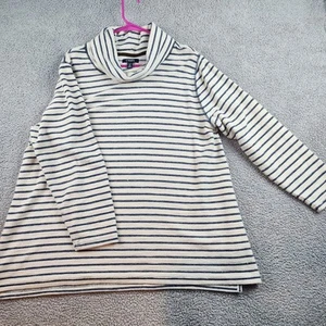 CHAPS 1X Pullover Blue White Stripes Cowl Neck French Terry - Picture 1 of 9