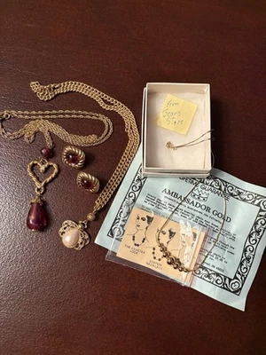 Vintage Estate Jewelry Ambassador 14k Overlay AVON Necklace Lot Gold Tone Set - Image 1 of 4