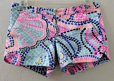 Shorts Lilly Pulitzer Adie juvenil tamanho 14 multi azulejo onda bolsos de algodão - Imagem 1 de 4