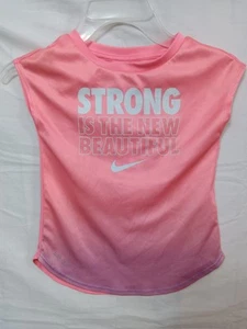 The Nike Tee Girls 4t Dri Fit Athleticfit Pink Strong Is The New Beautiful. - Picture 1 of 6