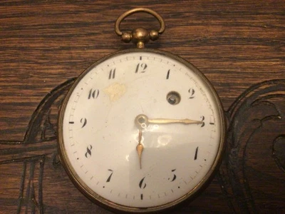 MONTRE A COQ’´Gros Boitier en métal cuivré ´´Vers 1850-Fonctionnelle - Photo 1/4