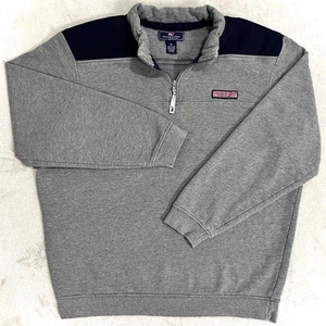 Vineyard Vines Shep Shirt Mens XL Gray 1/4 Zip Navy Shoulder Panel French Terry - Picture 1 of 16