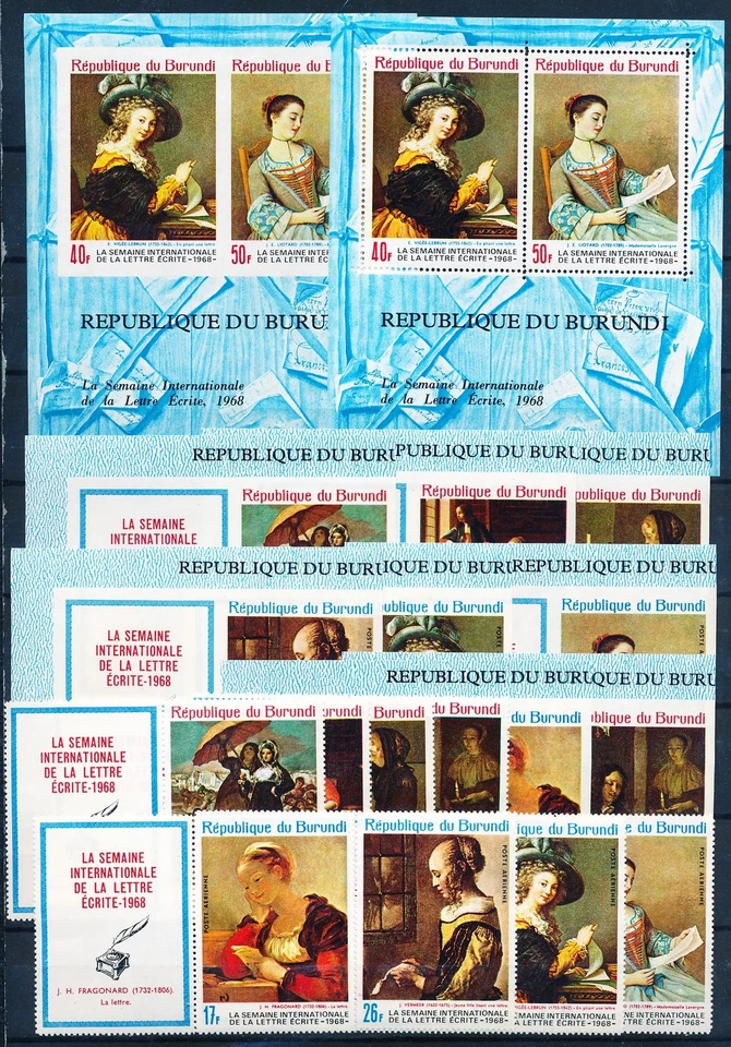 XE55863 Burundi perf/imperf letter writing week paintings fine lot MNH - Image 1 of 1