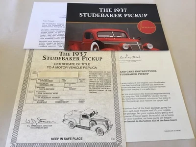 Danbury Mint 1937 Studebaker Pickup Title & Brochure Paperwork Only 1:24 - Image 1 of 4