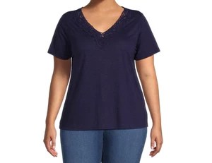 Camiseta para mujer RealSize Plus de encaje con cuello en V y mangas cortas - Imagen 1 de 7