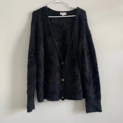 Cardigã Ava & Viv Suéter Feminino 3X Preto Cílios Malha Cabine Casual Clássico - Imagem 1 de 4