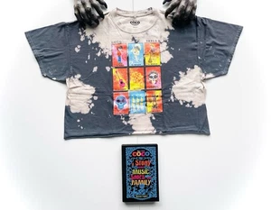 COCO Disney Pixar Crop Tee Shirt Womens Size XL Gray Beige Tie Dye And Book Lot - Picture 1 of 19