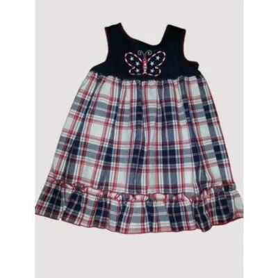 * SOPHIE ROSE Red White Blue Plaid Sleeveless Butterfly Dress Girls 12 months - Image 1 of 3