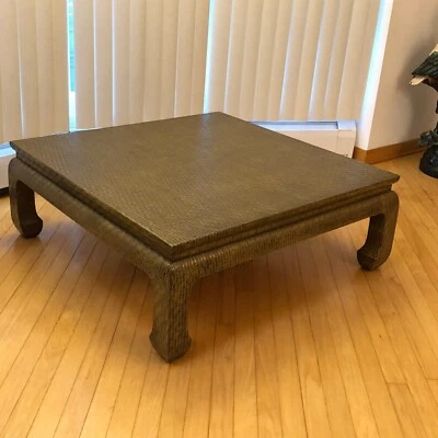 Baker Furniture Lacquered Raffia Coffee Table Ming Table Karl Springer - Image 1 of 4