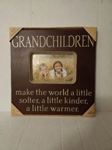 Family (Grandchildren) Message Wide Wood Photo Frame Holds A 6" X 4" Easel, Hook - Picture 1 of 10
